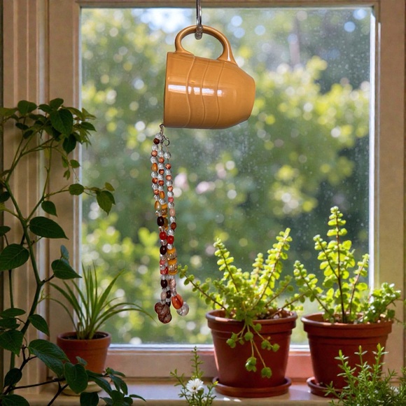 Handmade Other - Sun Catcher Mustard Ceramic Mug with Beaded Handle